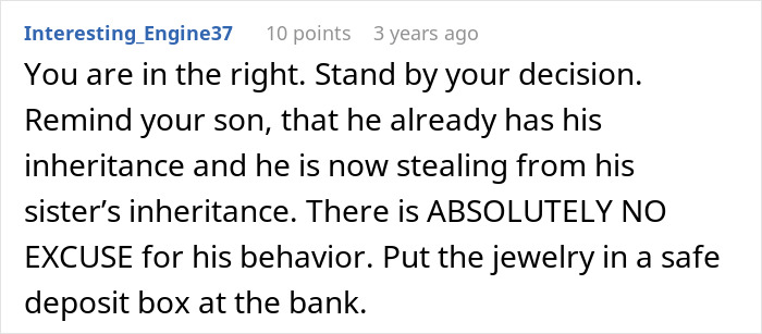 Family heirloom: Son steals heirloom to propose, then accuses dad of ruining his life. Reddit comment. Family heirloom: Son steals heirloom to propose, then accuses dad of ruining his life. Reddit comment.
