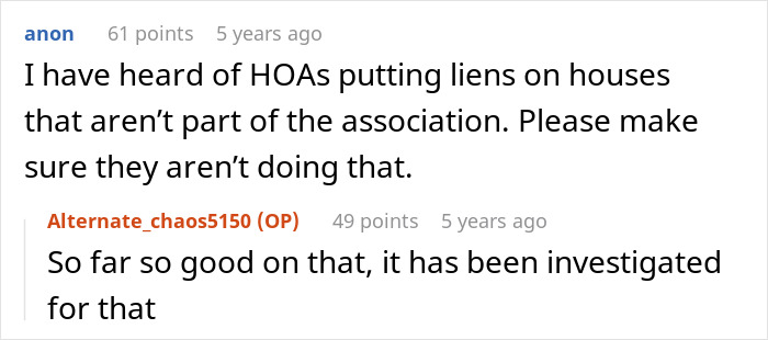 A comment about HOAs putting liens on homes not part of the association, free of HOA rules. A comment about HOAs putting liens on homes not part of the association, free of HOA rules.