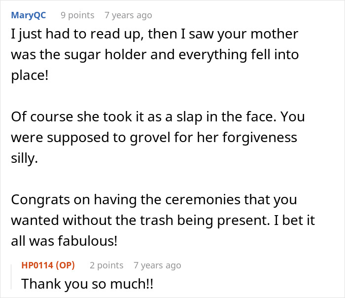 A social media comment supporting the bride for her wedding ceremonies without her MIL, who got angry. A social media comment supporting the bride for her wedding ceremonies without her MIL, who got angry.