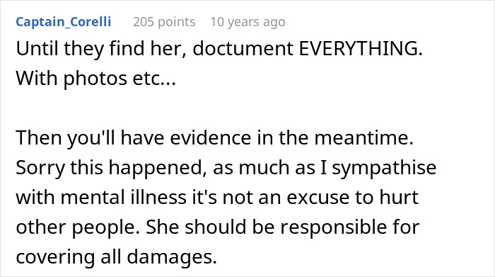 A user comment emphasizes documenting everything with photos as evidence of a destroyed home by a roommate. A user comment emphasizes documenting everything with photos as evidence of a destroyed home by a roommate.