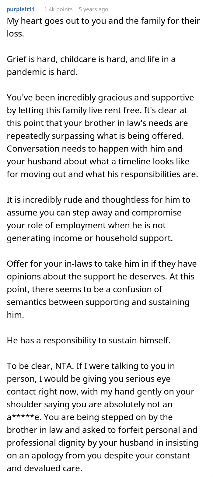 A screenshot of a Reddit comment detailing how the grieving guy brother-in-law is stepping on the woman's professional dignity. A screenshot of a Reddit comment detailing how the grieving guy brother-in-law is stepping on the woman's professional dignity.