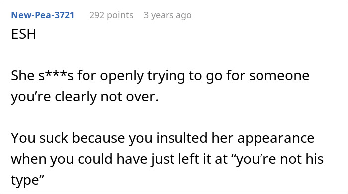A comment expressing disapproval, calling out the woman for asking out a heartbroken bestie's ex. A comment expressing disapproval, calling out the woman for asking out a heartbroken bestie's ex.