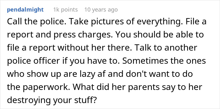 A comment advises calling the police, taking pictures, and filing a report after a roommate destroyed a home. A comment advises calling the police, taking pictures, and filing a report after a roommate destroyed a home.