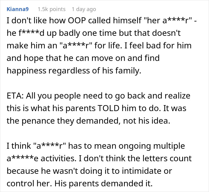 A Reddit comment discussing the violent fight with sister and the consequences for his family.