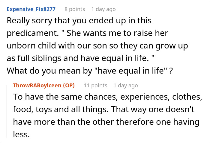 A screenshot showing comments about a husband's wife who cheats and makes ludicrous demands to raise her unborn child. A screenshot showing comments about a husband's wife who cheats and makes ludicrous demands to raise her unborn child.