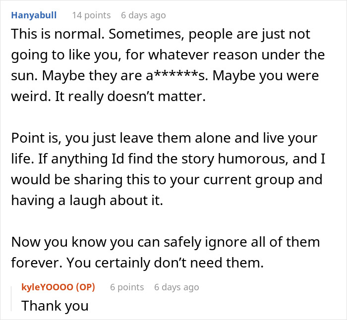 A comment about the guy who felt intruded on by female classmates, suggesting to leave them alone. A comment about the guy who felt intruded on by female classmates, suggesting to leave them alone.