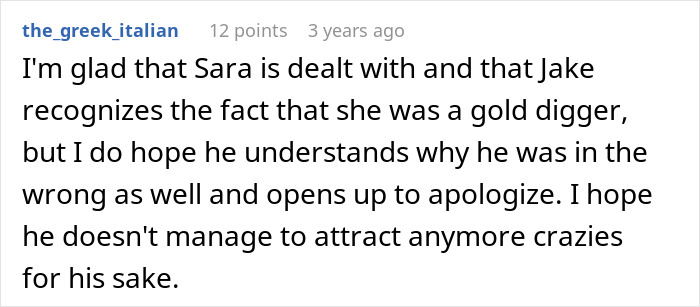 Screenshot of a comment hoping the son understands his wrongs after stealing a family heirloom and proposes. Screenshot of a comment hoping the son understands his wrongs after stealing a family heirloom and proposes.
