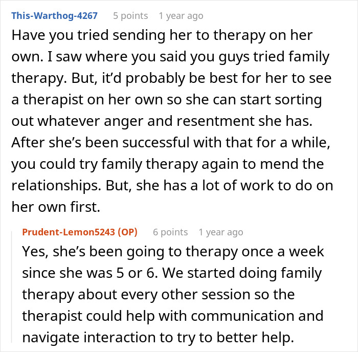 Reddit users suggesting therapy to a woman experiencing constant drama with her husband's kid. Reddit users suggesting therapy to a woman experiencing constant drama with her husband's kid.