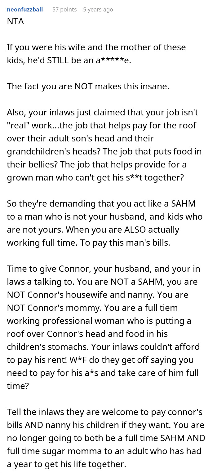 Text of a comment advising a grieving guy on treating a WFH job like a babysitting service. Text of a comment advising a grieving guy on treating a WFH job like a babysitting service.