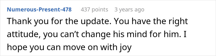Screenshot of a supportive comment for the father, advising to move on with joy after son stole family heirloom. Screenshot of a supportive comment for the father, advising to move on with joy after son stole family heirloom.