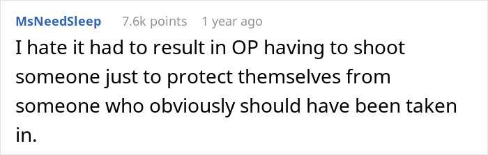 Comment about the unfortunate outcome of an eerie neighbor situation, where self-defense was necessary.