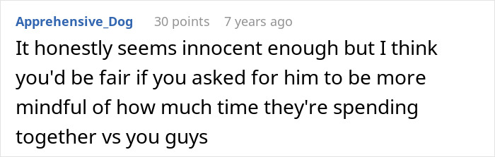 A comment advising a GF to ask her BF to be mindful of time spent with female friends.