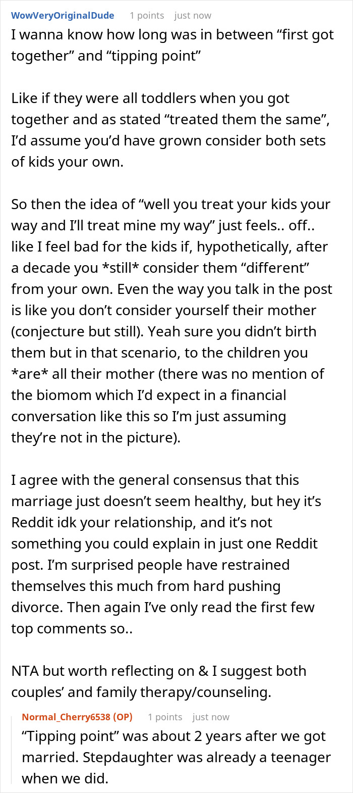 A Reddit comment discussing the mom's treatment of her stepchildren and the tipping point in a blended family. A Reddit comment discussing the mom's treatment of her stepchildren and the tipping point in a blended family.