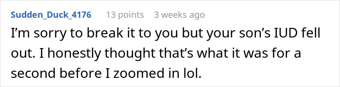 A Reddit comment where a parent realizes they need to have a serious talk about the weird object in son's room.