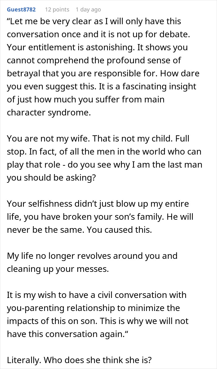 A screenshot of a lengthy comment by Guest8782 about a cheating wife, betrayal, and ludicrous demands. A screenshot of a lengthy comment by Guest8782 about a cheating wife, betrayal, and ludicrous demands.