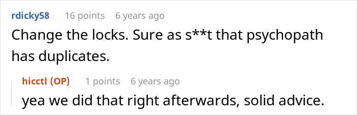 A comment about changing locks because a mom's new boyfriend is entitled and rules the son. A comment about changing locks because a mom's new boyfriend is entitled and rules the son.
