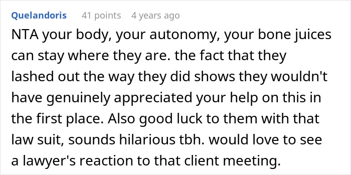 A detailed comment about an adopted teen's body autonomy amidst birth parents' wild demand and lawsuit threats. A detailed comment about an adopted teen's body autonomy amidst birth parents' wild demand and lawsuit threats.