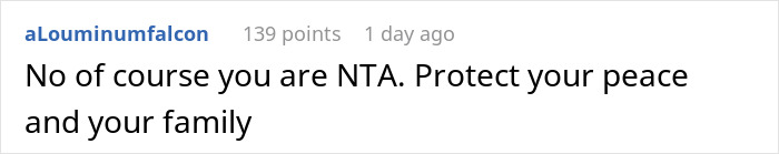A comment advising a couple to protect their family peace by not housing their 25YO niece. A comment advising a couple to protect their family peace by not housing their 25YO niece.