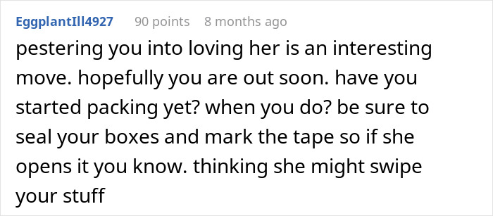 A comment advising a woman to pack and secure her belongings after a red flag in her 7-year relationship. A comment advising a woman to pack and secure her belongings after a red flag in her 7-year relationship.