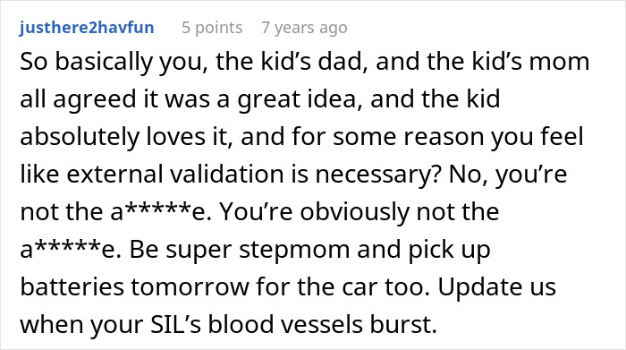 A comment validates the idea of buying a gift for a stepson, emphasizing the love behind the action.