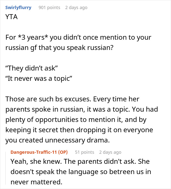 Guy's Accidental Russian Reveal Leaves GF's Parents Feeling Like He Was Hiding A Major Secret Guy's Accidental Russian Reveal Leaves GF's Parents Feeling Like He Was Hiding A Major Secret
