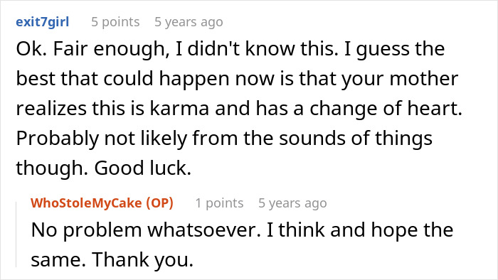 Reddit comments on karma and a mom developing vitiligo, hoping for a change of heart.