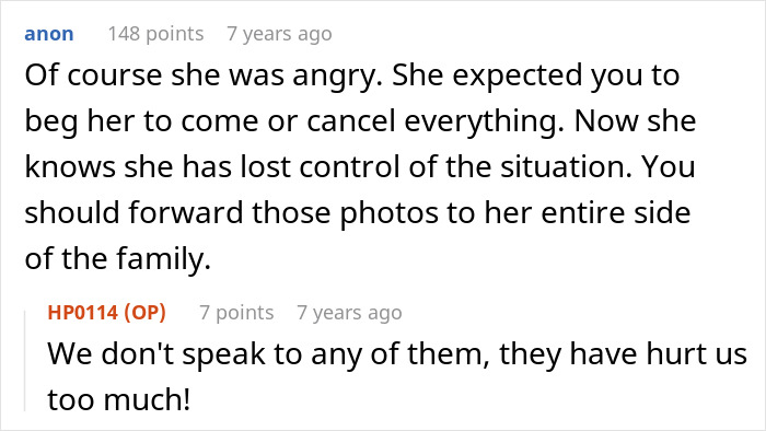 Screenshot of an online comment: Bride sends wedding photos, MIL gets angry. Screenshot of an online comment: Bride sends wedding photos, MIL gets angry.