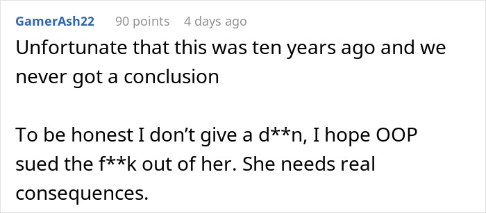 A screenshot of a comment discussing the lack of conclusion for a woman's destroyed home situation. A screenshot of a comment discussing the lack of conclusion for a woman's destroyed home situation.