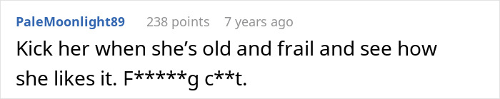 A comment expressing outrage and suggesting retaliation after MIL demanded grandchildren and ended visits by kicking a senior dog. A comment expressing outrage and suggesting retaliation after MIL demanded grandchildren and ended visits by kicking a senior dog.
