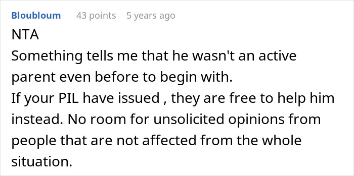 Comment text suggesting a grieving guy was not an active parent before moving in. Comment text suggesting a grieving guy was not an active parent before moving in.