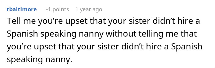 A screenshot of a Reddit comment where an aunt tries to bully a babysitter in her own language, getting a reality check.