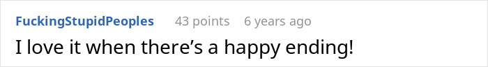 A comment on social media expressing joy for a happy ending in the story about a grandma accusing someone of buying stepson's love.