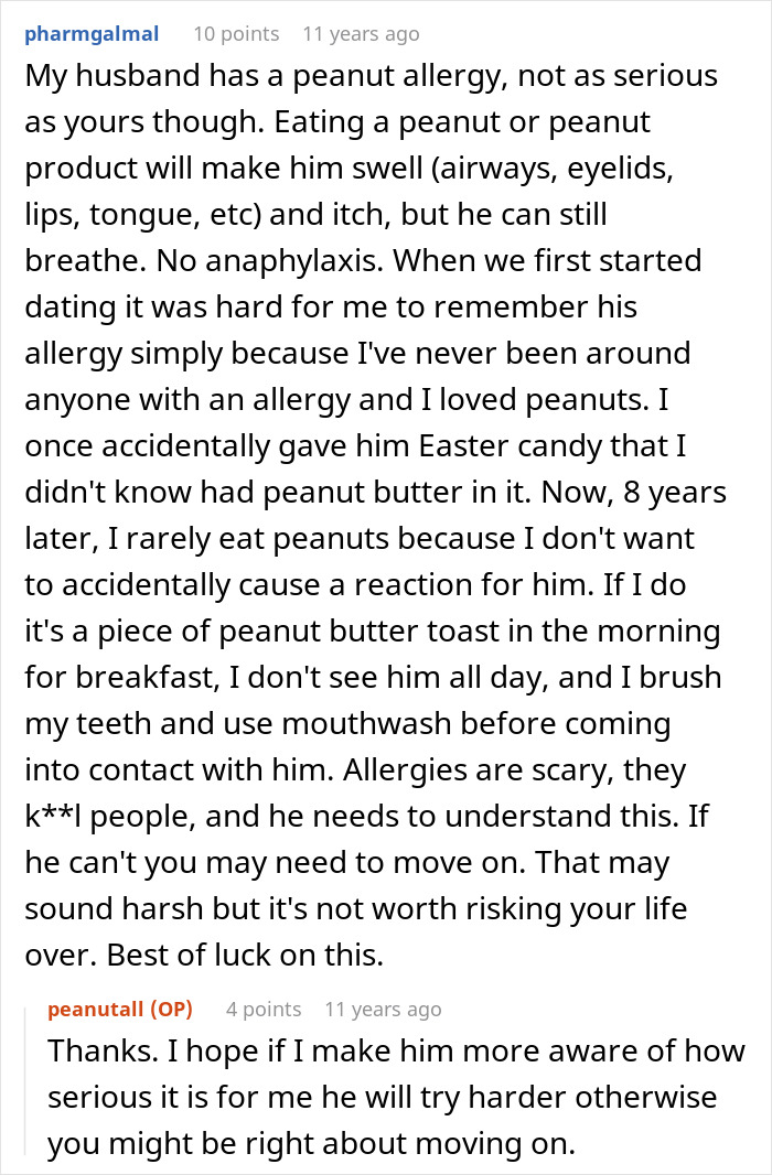 A woman is wondering how many reminders her boyfriend needs about her allergy after he keeps forgetting. A woman is wondering how many reminders her boyfriend needs about her allergy after he keeps forgetting.