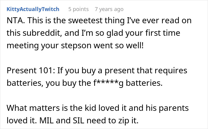 A comment highlights the joy of meeting a stepson and giving a gift, proving genuine love.