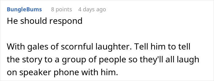 A Reddit comment suggesting the photographer respond with scornful laughter to the entitled woman.