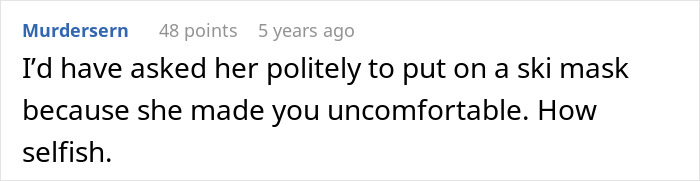A comment suggesting a medical worker politely ask a mom to wear a ski mask after a prosthetic ear Halloween costume misunderstanding. A comment suggesting a medical worker politely ask a mom to wear a ski mask after a prosthetic ear Halloween costume misunderstanding.