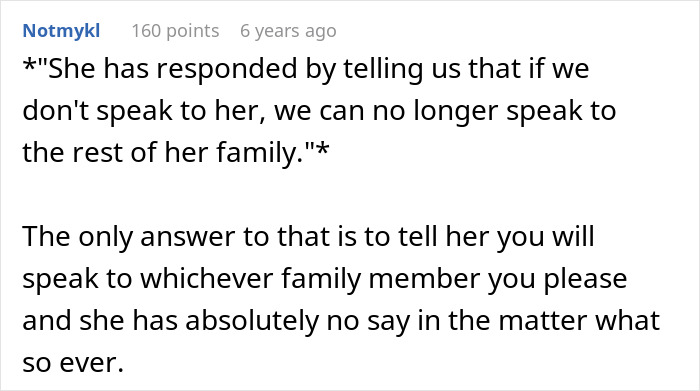A comment about a grandma’s true colors and attempts to control family contact.