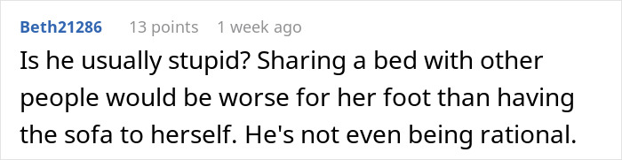 Confronting in-laws to defend marital bed; husband's abysmal decision making and irrational behavior.