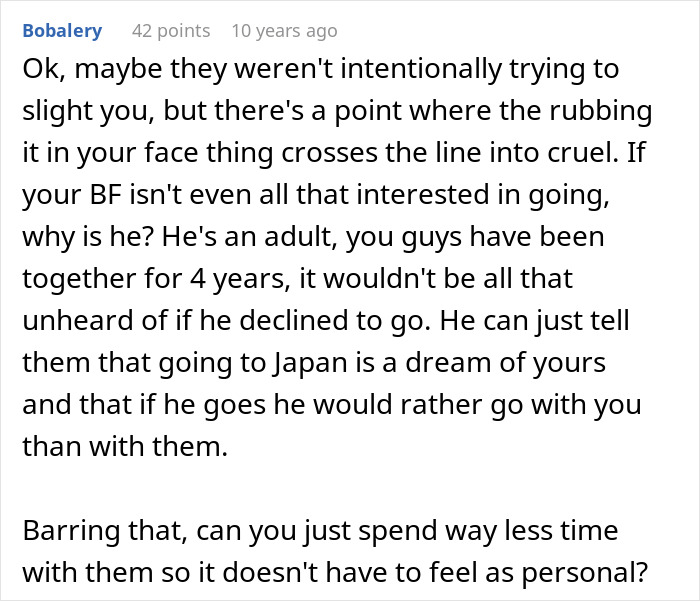 Screenshot of a Reddit comment analyzing the boyfriend's family's cruel plan and the boyfriend's involvement. Screenshot of a Reddit comment analyzing the boyfriend's family's cruel plan and the boyfriend's involvement.