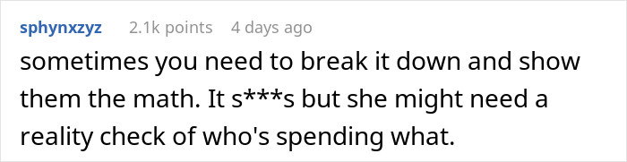 A Reddit comment advising to break down the math and give a reality check on spending for sports fees. A Reddit comment advising to break down the math and give a reality check on spending for sports fees.