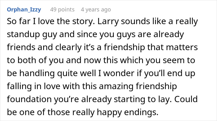 A comment expressing hope for a happy ending after friends find out their spouses are sleeping together and find support. A comment expressing hope for a happy ending after friends find out their spouses are sleeping together and find support.