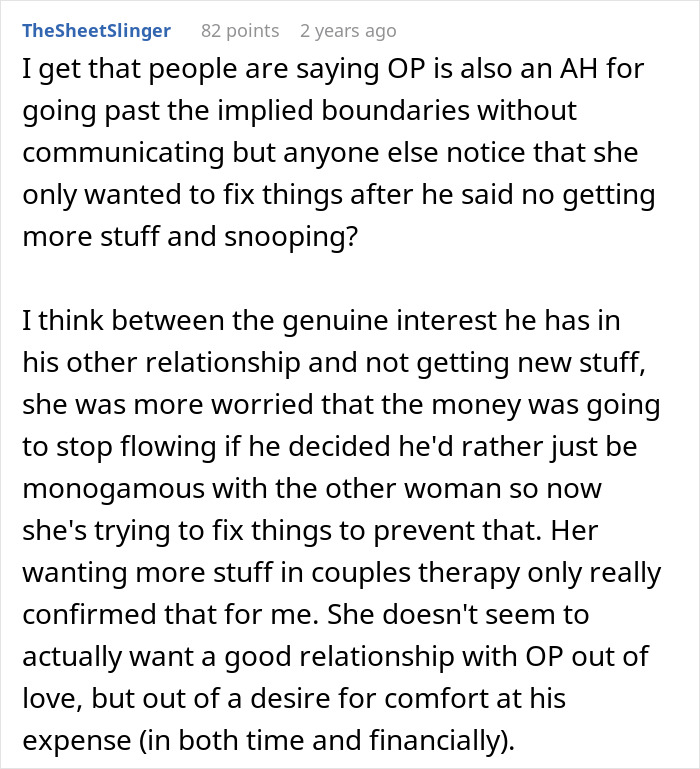 A detailed comment about an open marriage, discussing boundaries and financial concerns. A detailed comment about an open marriage, discussing boundaries and financial concerns.