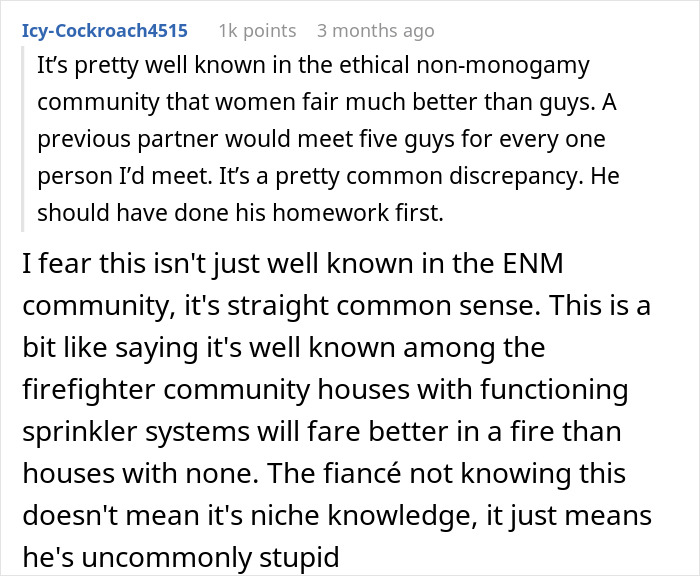A comment on ethical non-monogamy and an open relationship, explaining how women fare better than men. A comment on ethical non-monogamy and an open relationship, explaining how women fare better than men.