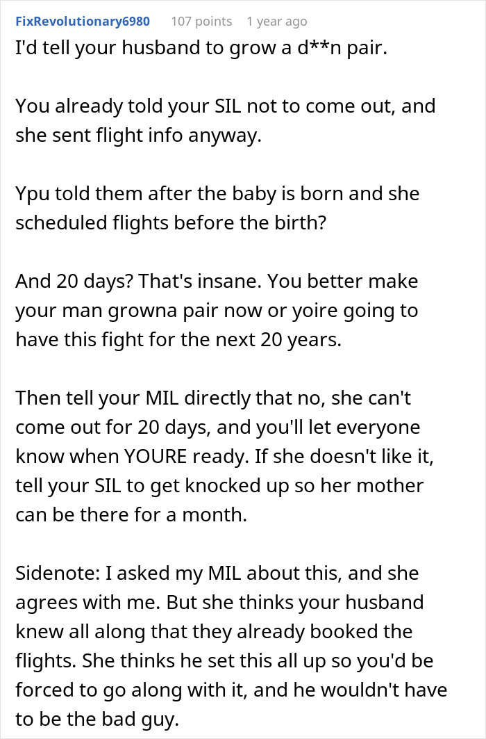 MIL Wants 20 Days With Newborn, Pregnant DIL Says Her Recovery Comes First And Cancels The Visit MIL Wants 20 Days With Newborn, Pregnant DIL Says Her Recovery Comes First And Cancels The Visit