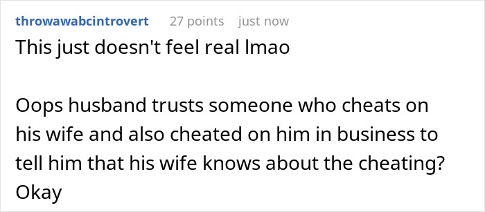 A skeptical comment about the convoluted plot of an affair exposed, questioning the credibility of the narrative. A skeptical comment about the convoluted plot of an affair exposed, questioning the credibility of the narrative.