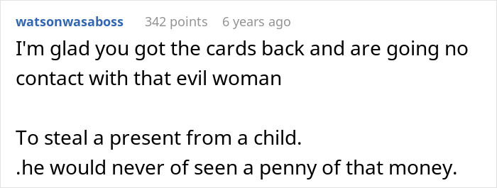 A comment about a grandma stealing a stepson’s love and gifts.