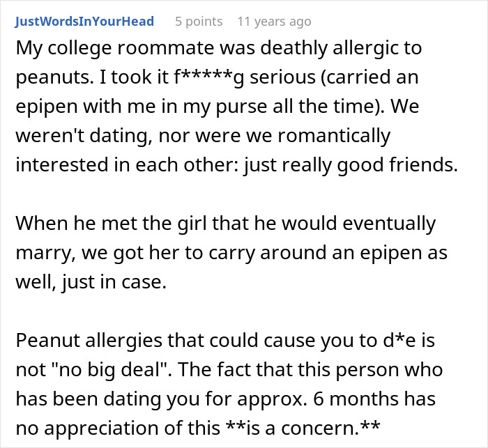 Comment on a boyfriend forgetting a woman's allergy, highlighting the seriousness of allergies and lack of appreciation. Comment on a boyfriend forgetting a woman's allergy, highlighting the seriousness of allergies and lack of appreciation.