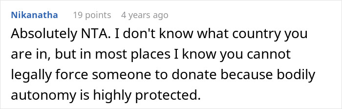 A Reddit comment discussing an adopted teen's birth parents' wild demand and the legal protection of bodily autonomy. A Reddit comment discussing an adopted teen's birth parents' wild demand and the legal protection of bodily autonomy.