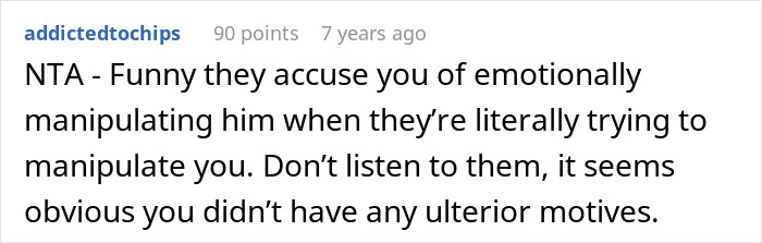 A comment saying the accusers are manipulating while grandma accuses of buying stepson's love with gifts.