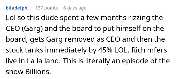 A comment describing how a CEO who fired 900 workers was tricked into losing his own job.